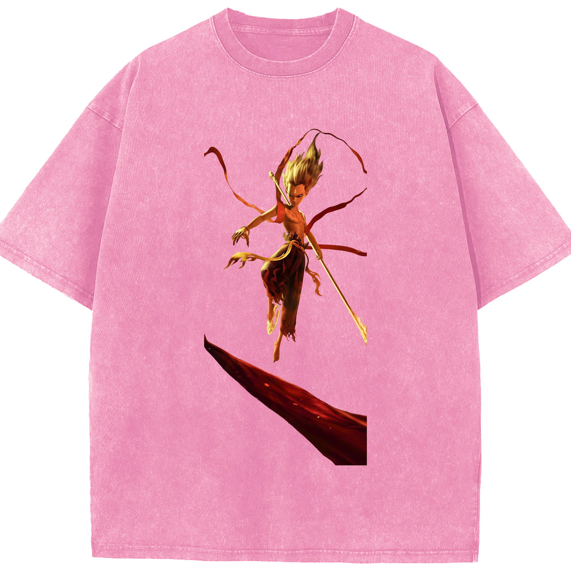 （画像用） Ne Zha 2 ナタ 魔童の大暴れ 綿100% ヴィンテージ風 半袖Tシャツ（フロントプリント）